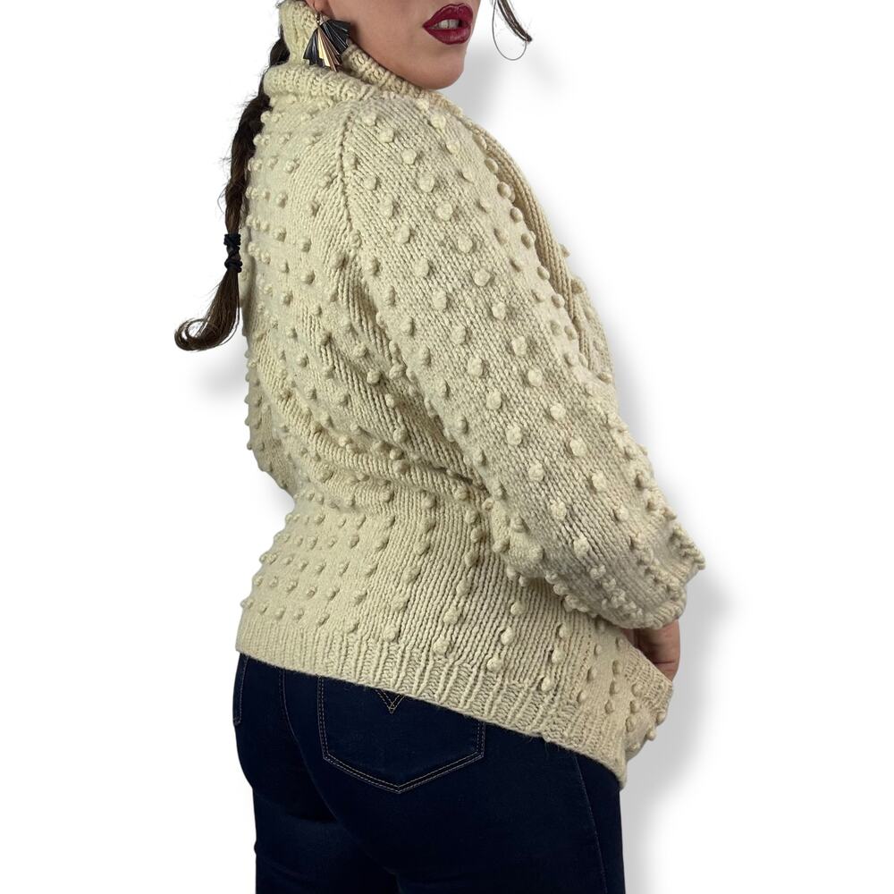 1970's cream pure natural Portuguese wool hand knit open cardigan - Picture 4 of 16